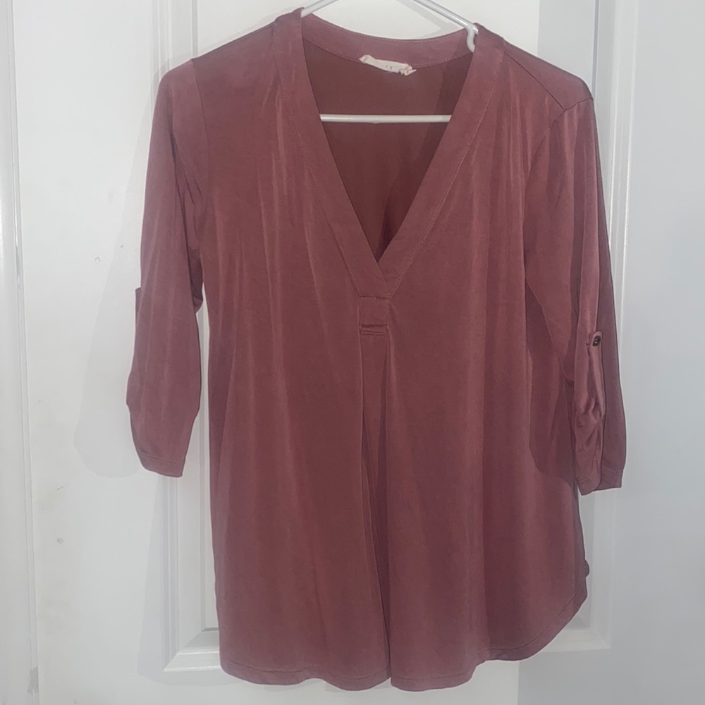 Lush Rose V Neck Blouse